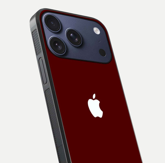 Apple Crimson Core Glass Case for iPhone 17 Pro close-up angle showing deep crimson tone and HD glass reflection