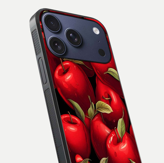 Apple Pattern Glass Case for iPhone 17 Pro close-up angle showing pattern texture and shine reflection