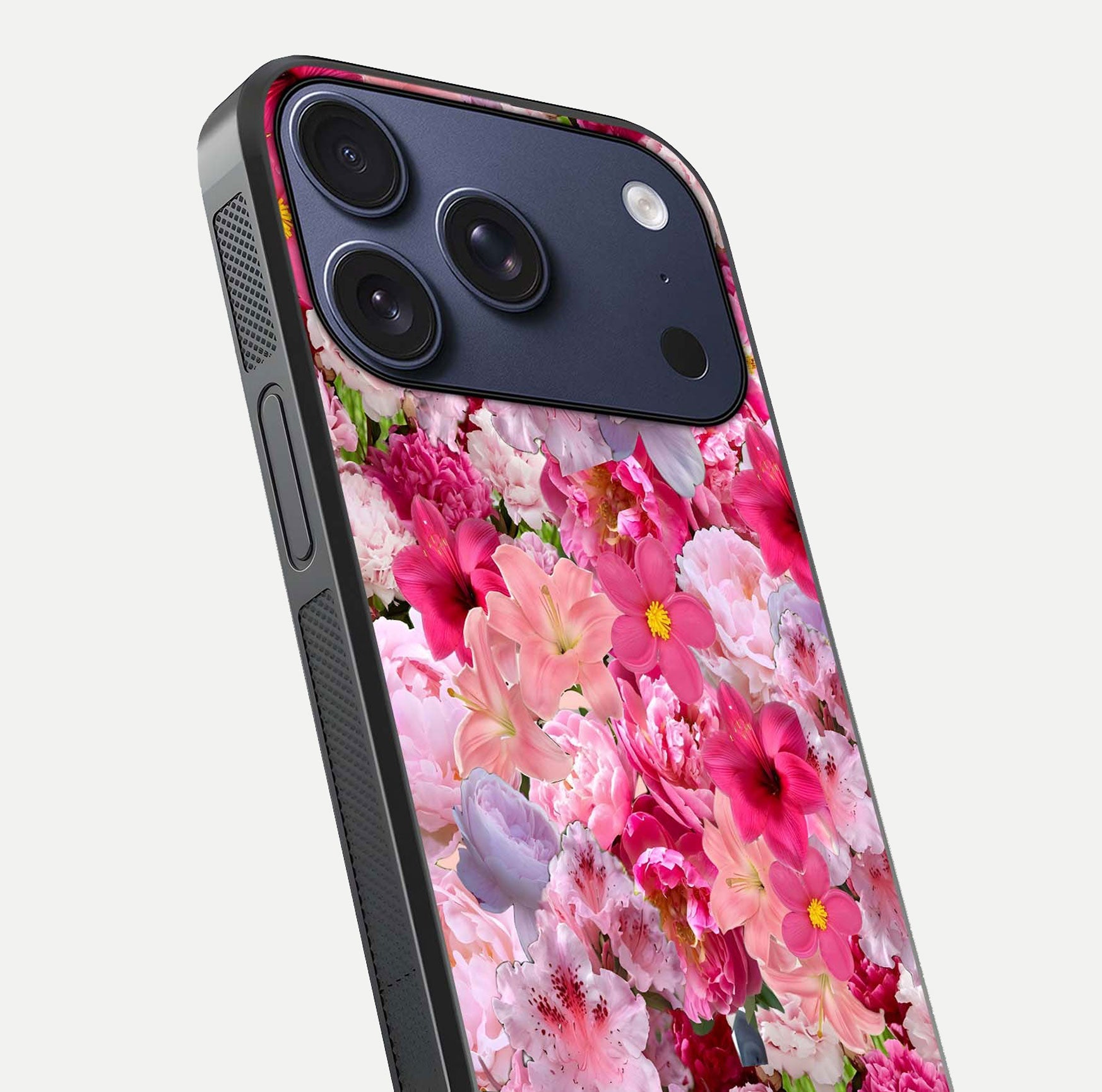 Bloom Crush Fantasy Glass Case for iPhone 17 Pro close-up image showing color gradient and petal detailing