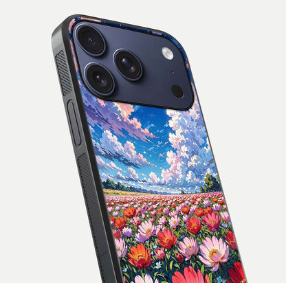 Blossom Sky Field Glass Case for iPhone 16 Pro close-up image showing petal patterns and subtle sky gradient