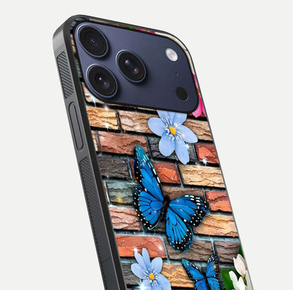 Brick Bloom Flight Glass Case for iPhone 17 Pro close-up angle highlighting flower clusters and reflection detail