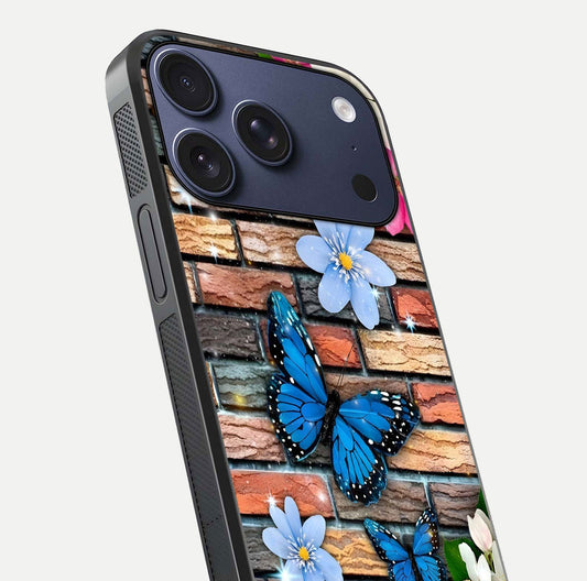 Brick Bloom Flight Glass Case for iPhone 17 Pro close-up angle highlighting flower clusters and reflection detail