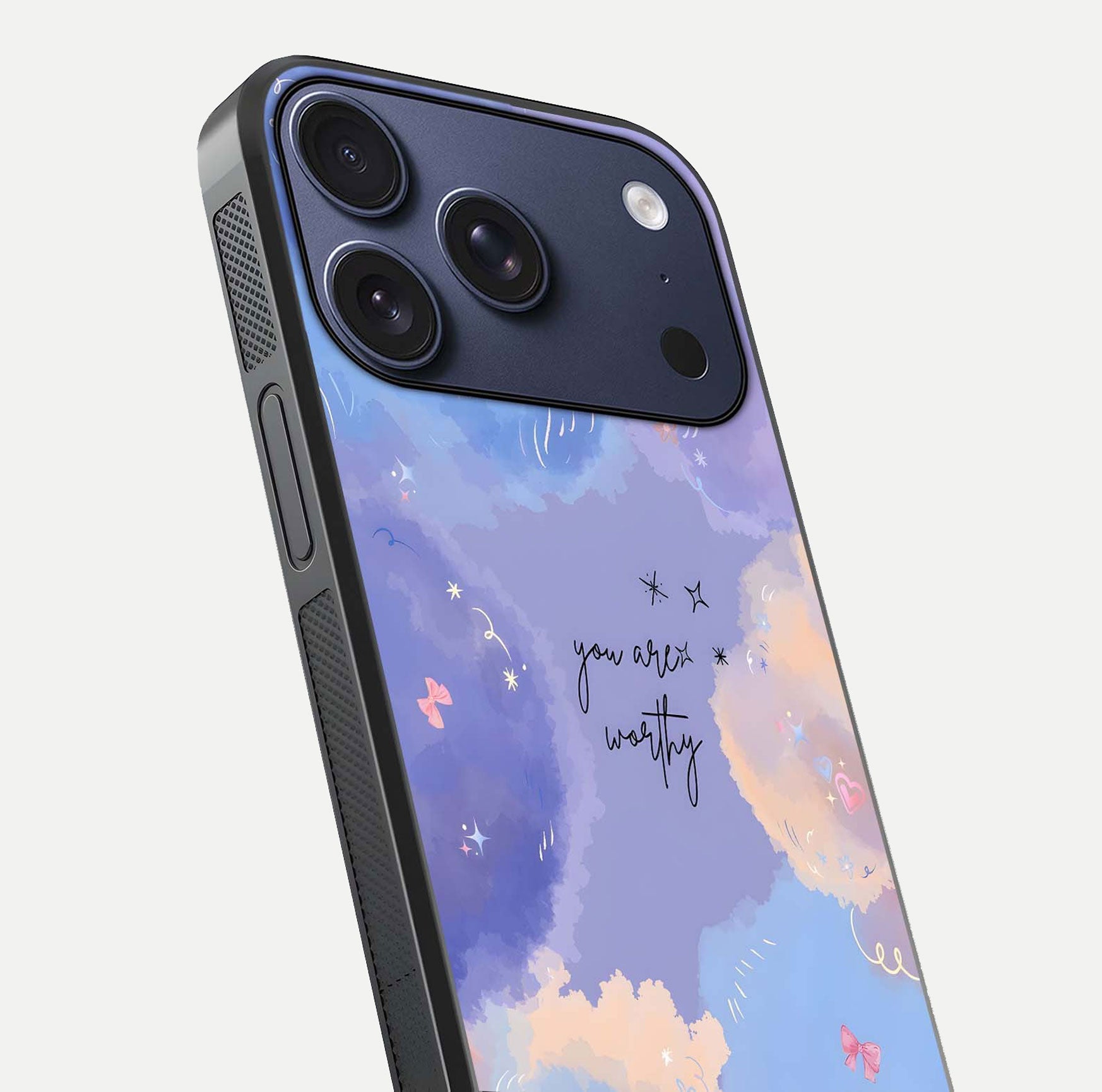 Celestial Cloud Magic Glass Case for iPhone 17 Pro close-up highlighting smooth gradient and gloss surface