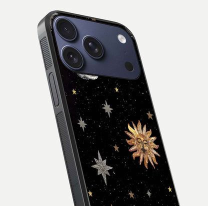Celestial Moon With Stars Glass Case for iPhone 17 Pro close-up showing cosmic reflection and HD shine