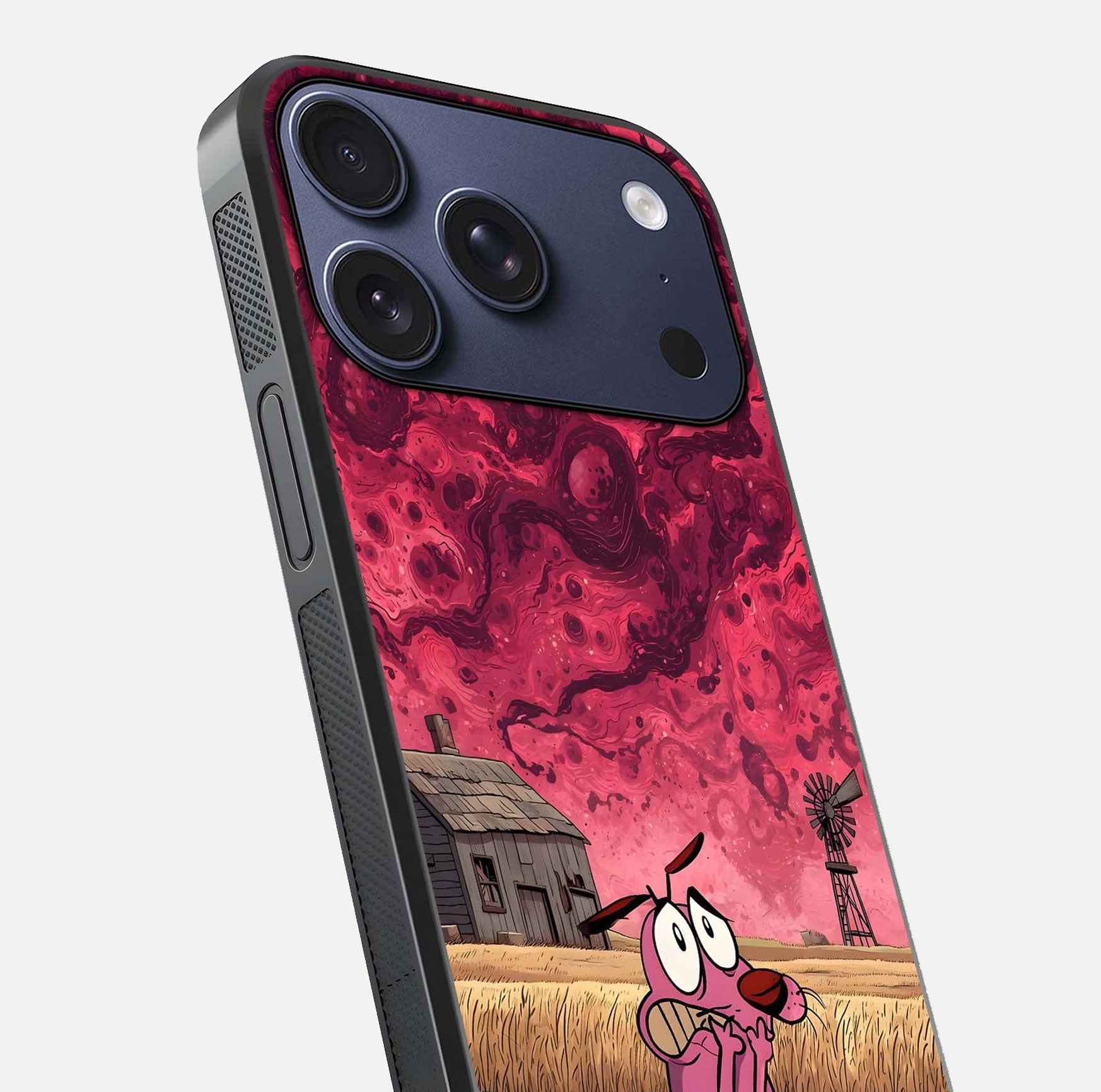 Courage Under Sky Glass Case for iPhone 17 Pro close-up highlighting typography and HD reflection