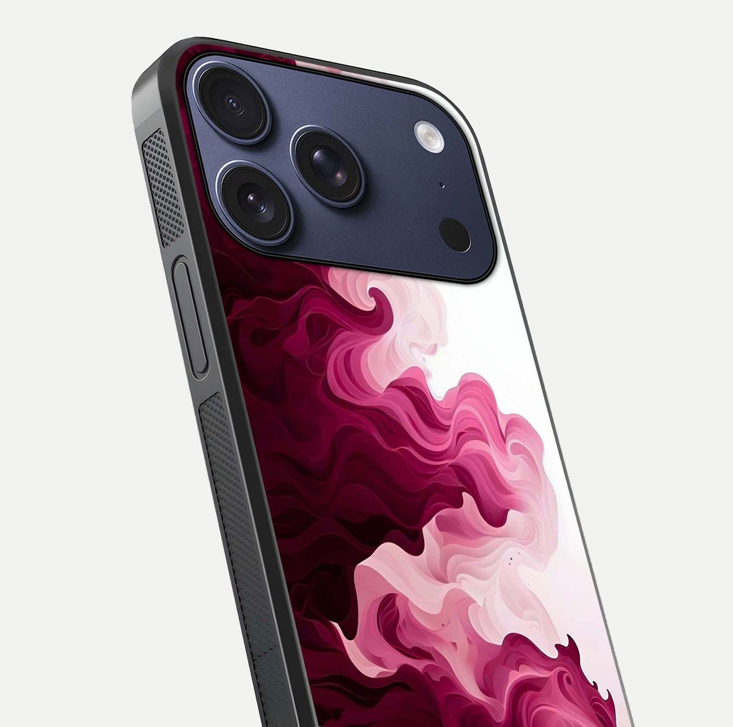 Crimson Wave Flow Glass Case for iPhone 17 Pro close-up highlighting flow texture and reflection tone