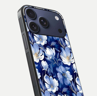 Cute Floral Patterns Glass Case for iPhone 17 Pro close-up highlighting flowers and gloss reflection