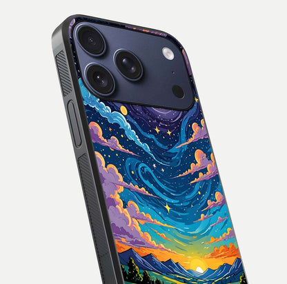 Dreamy Night Landscape Glass Case for iPhone 17 Pro close-up highlighting stars and reflection tone