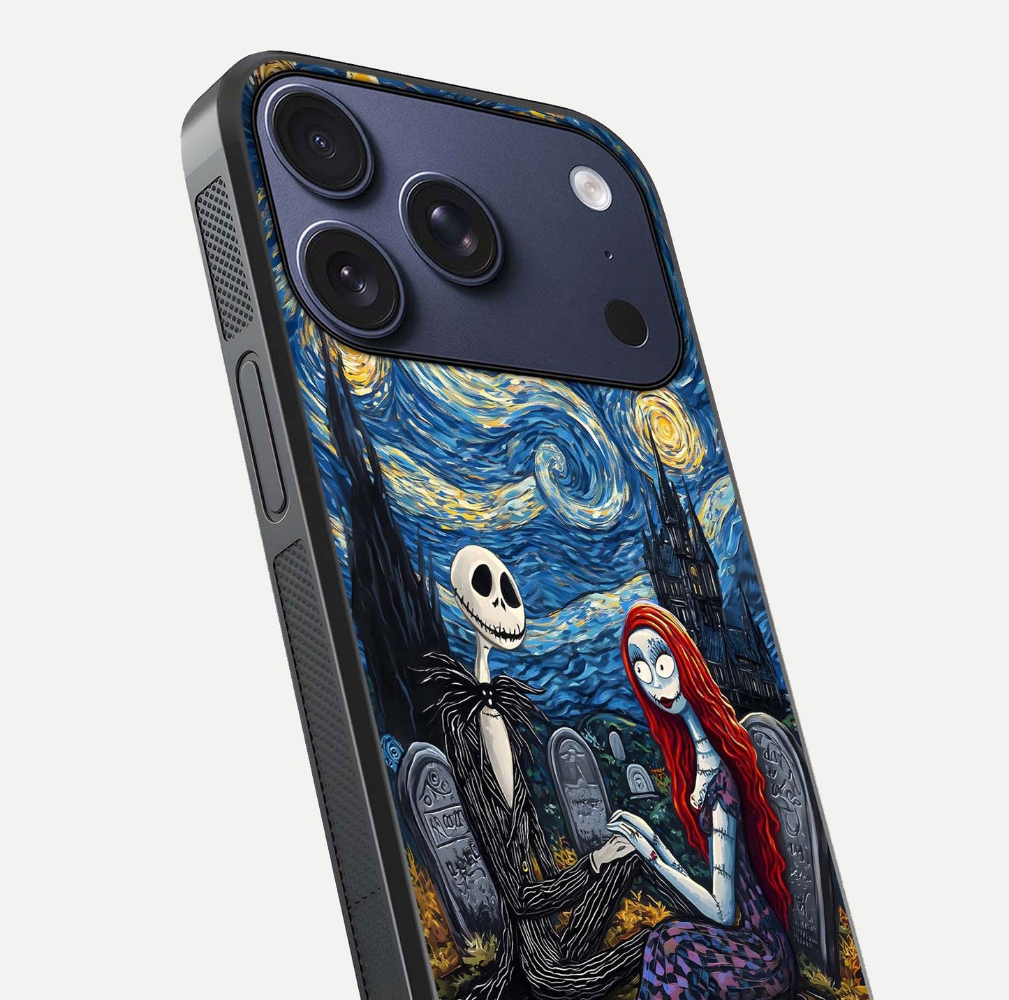 Eternal Night Love Glass Case for iPhone 17 Pro close-up highlighting stars and reflection glow