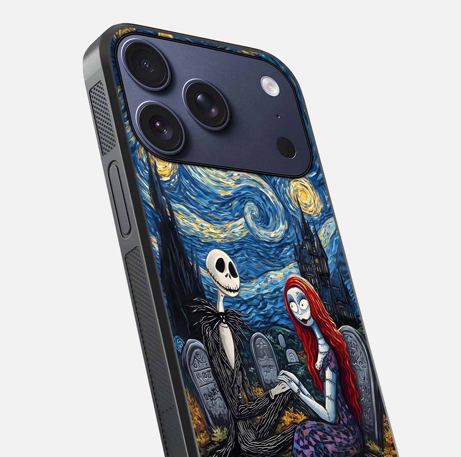 Eternal Night Love Glass Case for iPhone 17 Pro close-up highlighting stars and reflection glow