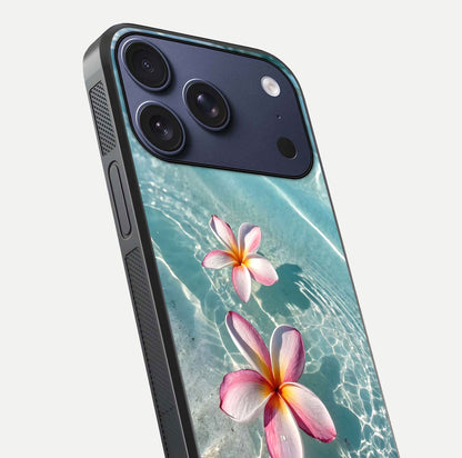 Floating Bloom Bliss Glass Case for iPhone 17 Pro close-up highlighting petal detail and reflection tone