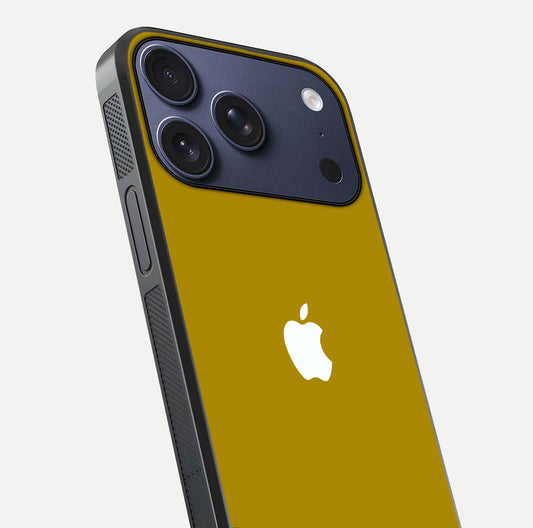 Golden Luxe Aura Glass Case for iPhone 17 Pro close-up angled shot showing metallic shine and light reflection