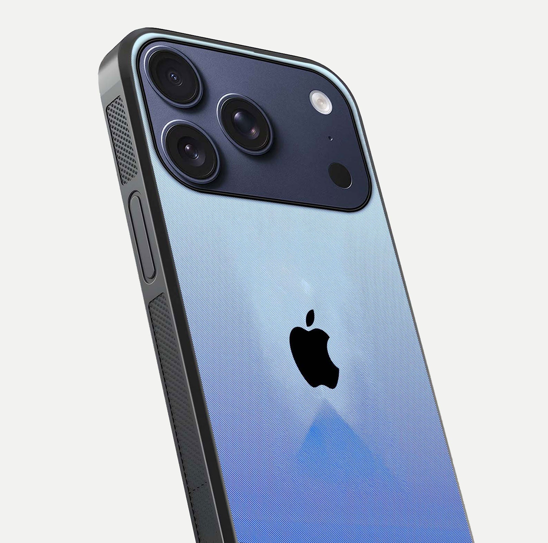 Gradient Apple Vibe Glass Case for iPhone 17 Pro close-up angled shot showing color transition and reflection brightness