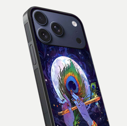 Krishna Hands Art Glass Case for iPhone 17 Pro close-up angled shot showing detailed hand design and shine