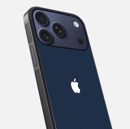 Minimal Apple Night Glass Case for iPhone 17 Pro close-up angled shot showing clean reflection and soft tone