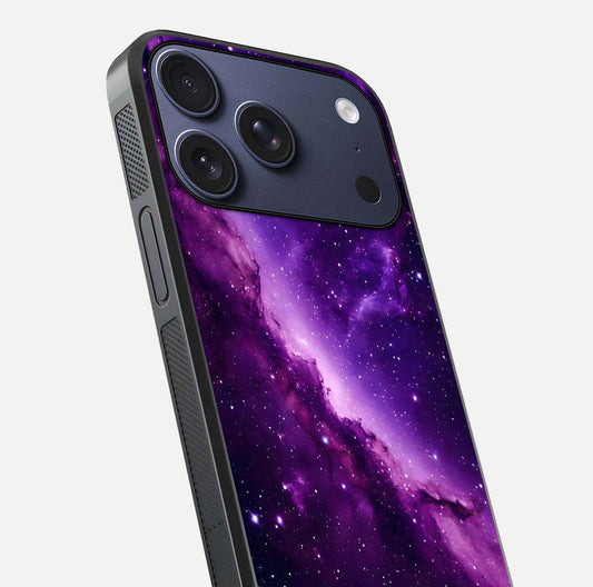 Purple Shade Sky Glass Case for iPhone 17 Pro close-up angled shot highlighting color gradient and reflection