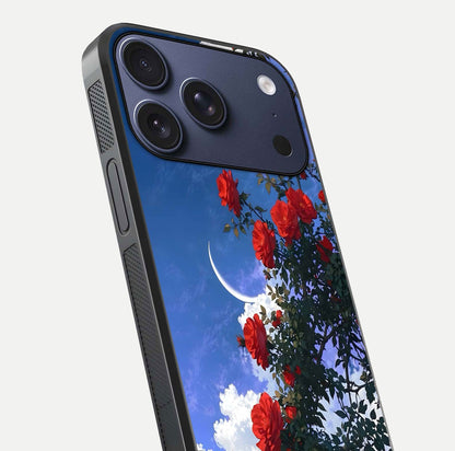 Rose Drift Flowers Glass Case for iPhone 17 Pro close-up angled shot highlighting floral texture and reflection