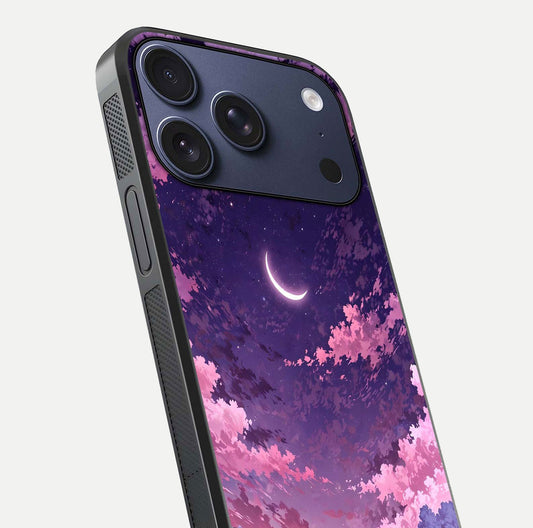 Sky Drift Clouds Glass Case for iPhone 17 Pro close-up angled shot highlighting cloud texture and reflection