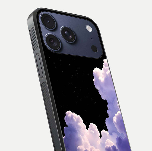 Starlit Night Whispers Glass Case for iPhone 17 Pro close-up angled shot highlighting stars and reflection