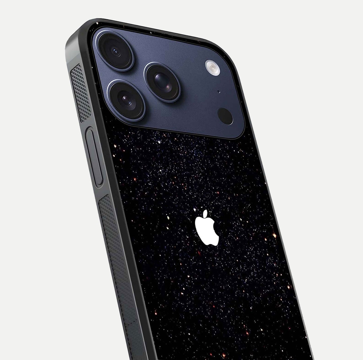 Starry Apple Galaxy Glass Case for iPhone 17 Pro close-up angled shot highlighting star details and gloss
