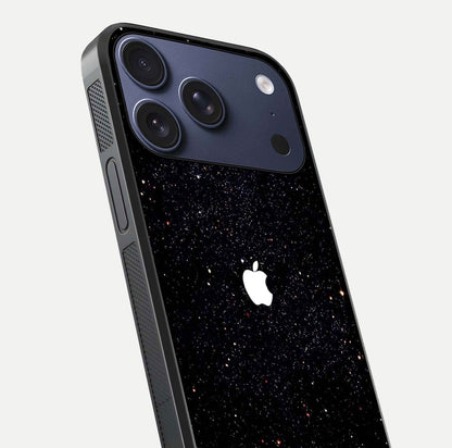 Starry Apple Galaxy Glass Case for iPhone 17 Pro close-up angled shot highlighting star details and gloss