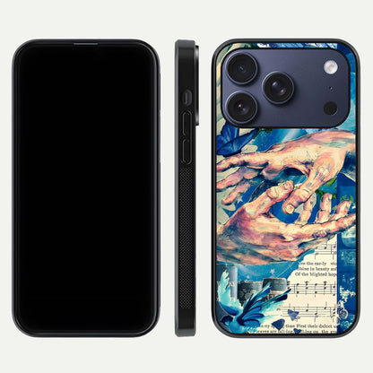 Aesthetic Divider Glass Case for iPhone 16 Pro front and back view layout showing black front display and minimal divider glass back