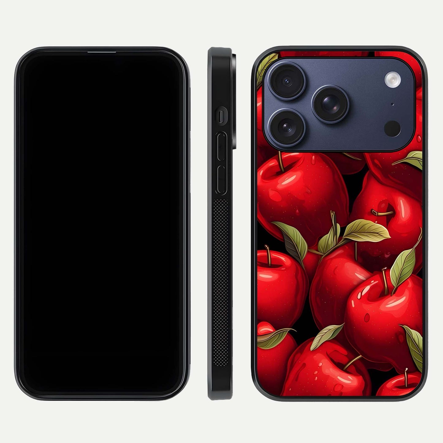 Apple Pattern Glass Case for iPhone 16 Pro front and back layout highlighting clean lines and protective glass finish