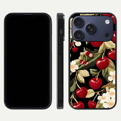 Bloom Thread Art Glass Case for iPhone 17 Pro front-and-back layout showing smooth edges and high-clarity print