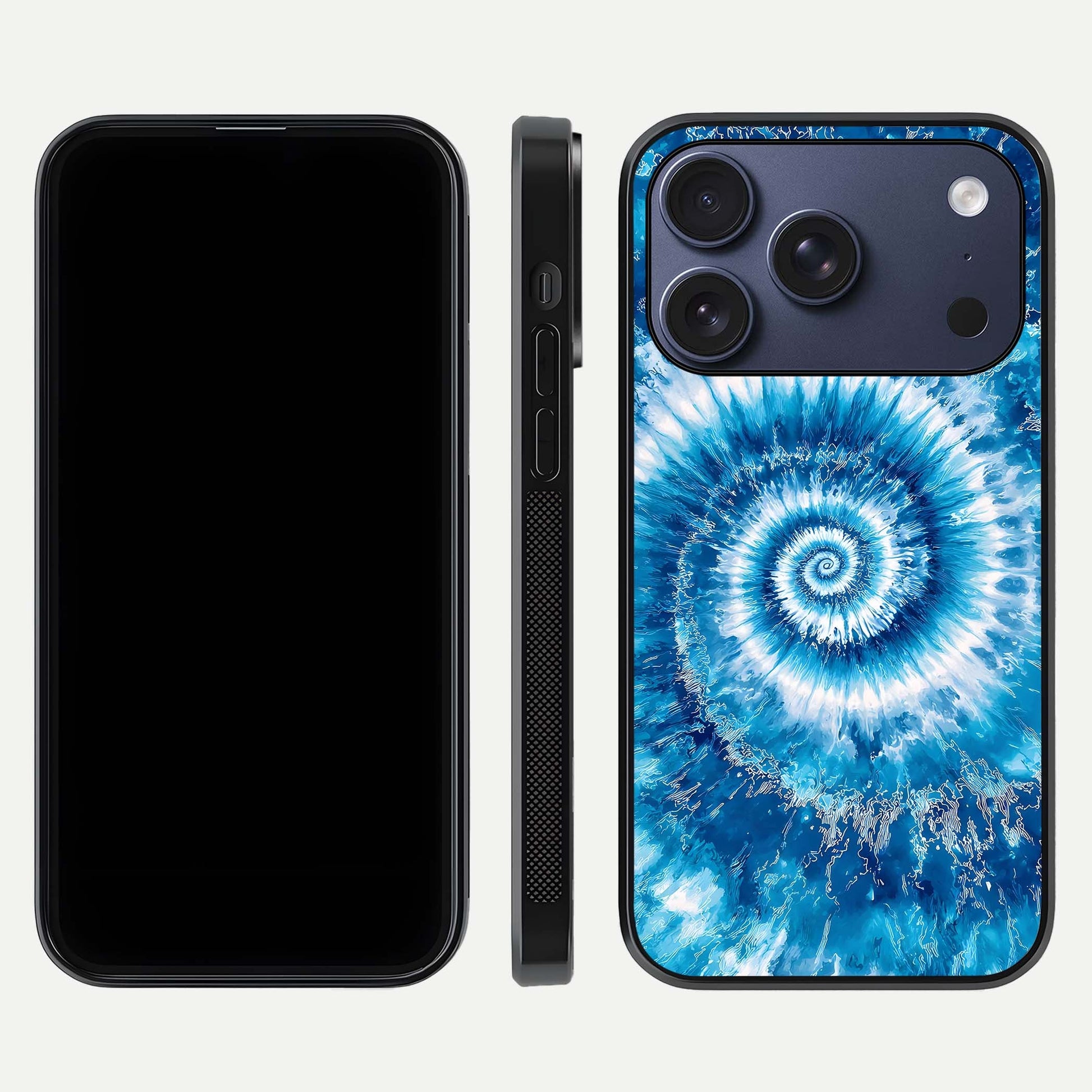 Blue Galaxy Wave Glass Case for iPhone 17 Pro front-and-back layout showing gradient flow and shine clarity