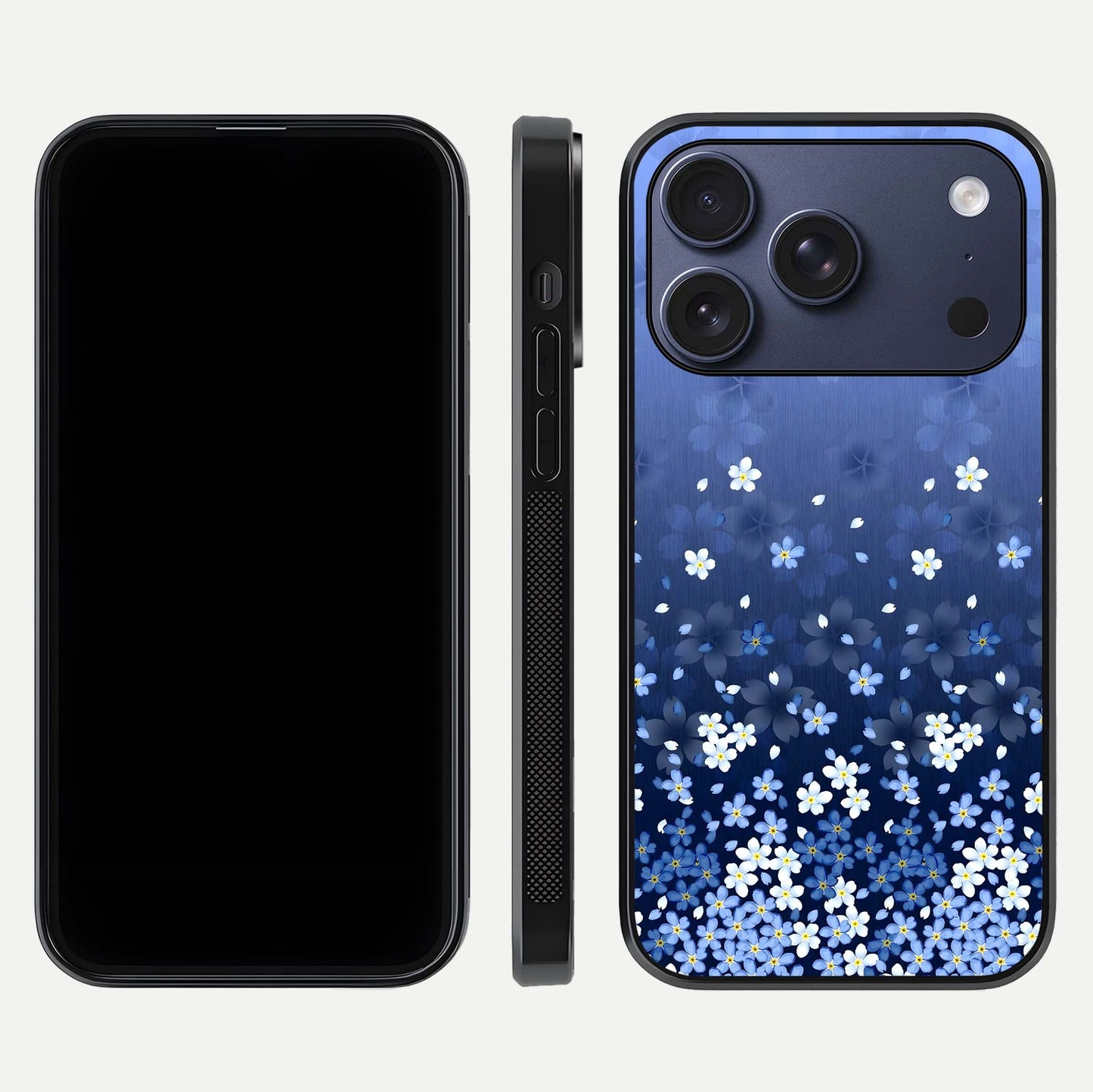 Blue Starry Glass Case for iPhone 16 Pro dual-view layout showing star spread and smooth edge shine