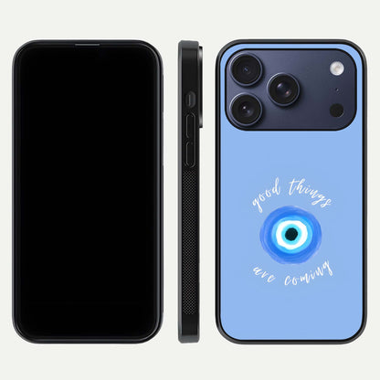 Bright Future Ahead Glass Case for iPhone 17 Pro front-and-back layout showing clean font style and gloss shine