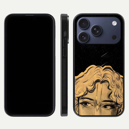 Celestial God’s Plan Glass Case for iPhone 17 Pro front & back layout showing smooth finish and spiritual art