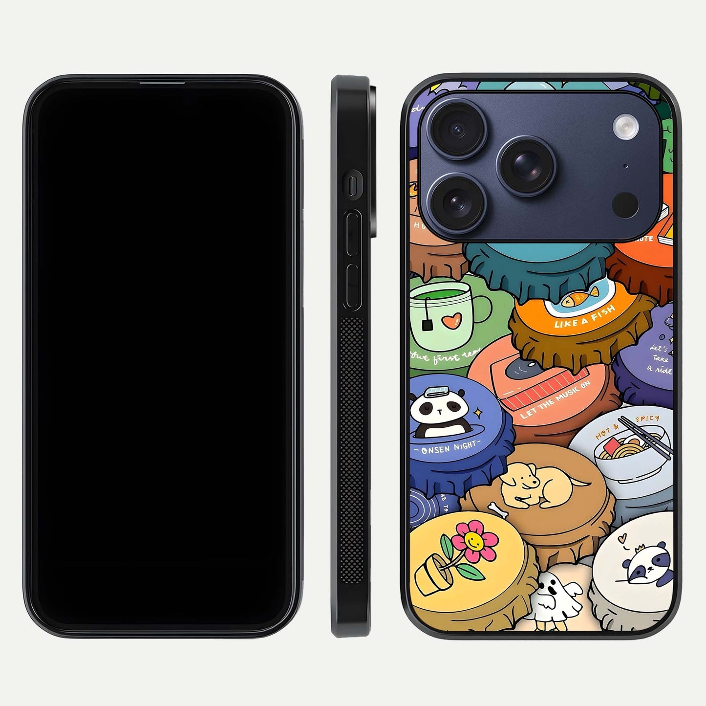 Coins Patterns Glass Case for iPhone 17 Pro dual-view layout displaying elegant art and glass clarity