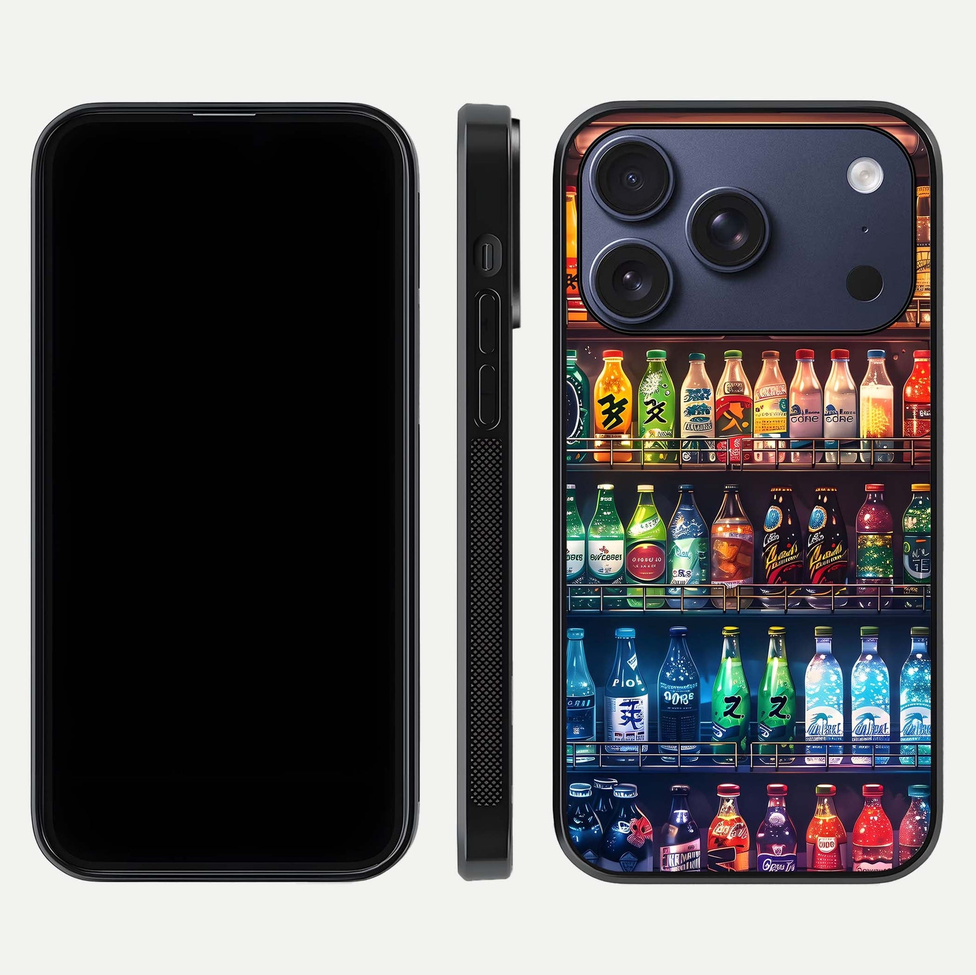 Colorful Soda Bottles Glass Case for iPhone 17 Pro dual-view layout displaying playful tones and gloss clarity