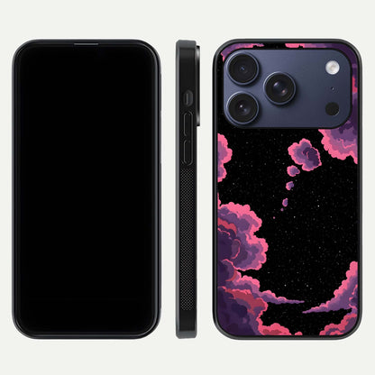 Cosmic Cloud Journey Glass Case for iPhone 17 Pro dual-view layout displaying celestial tones and edge clarity