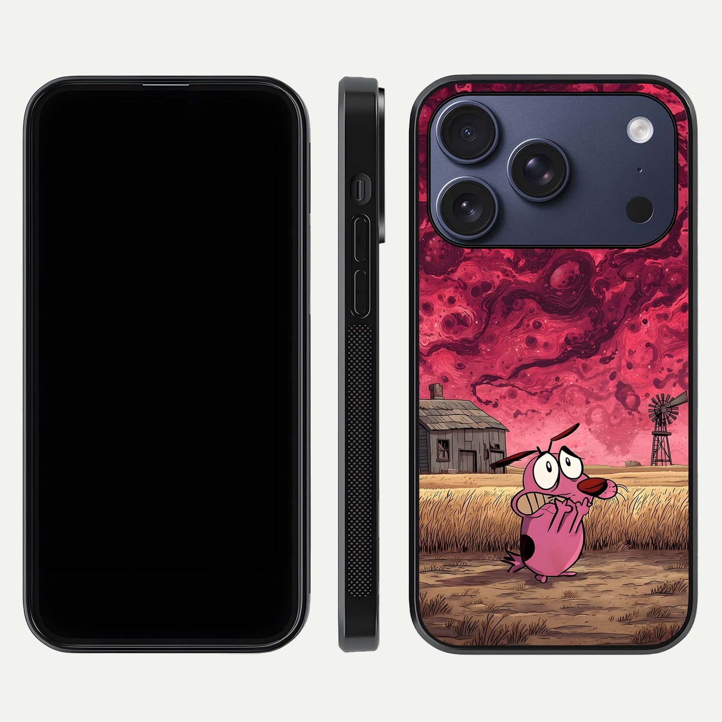 Courage Under Sky Glass Case for iPhone 17 Pro dual-view layout displaying text alignment and glass finish