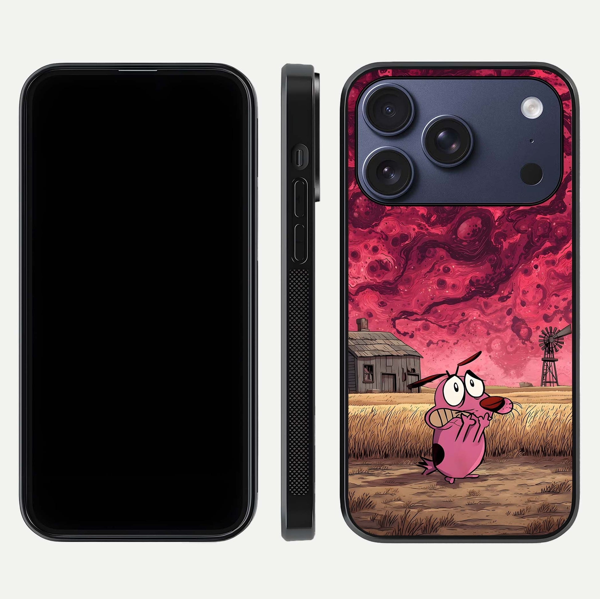 Courage Under Sky Glass Case for iPhone 17 Pro dual-view layout displaying text alignment and glass finish