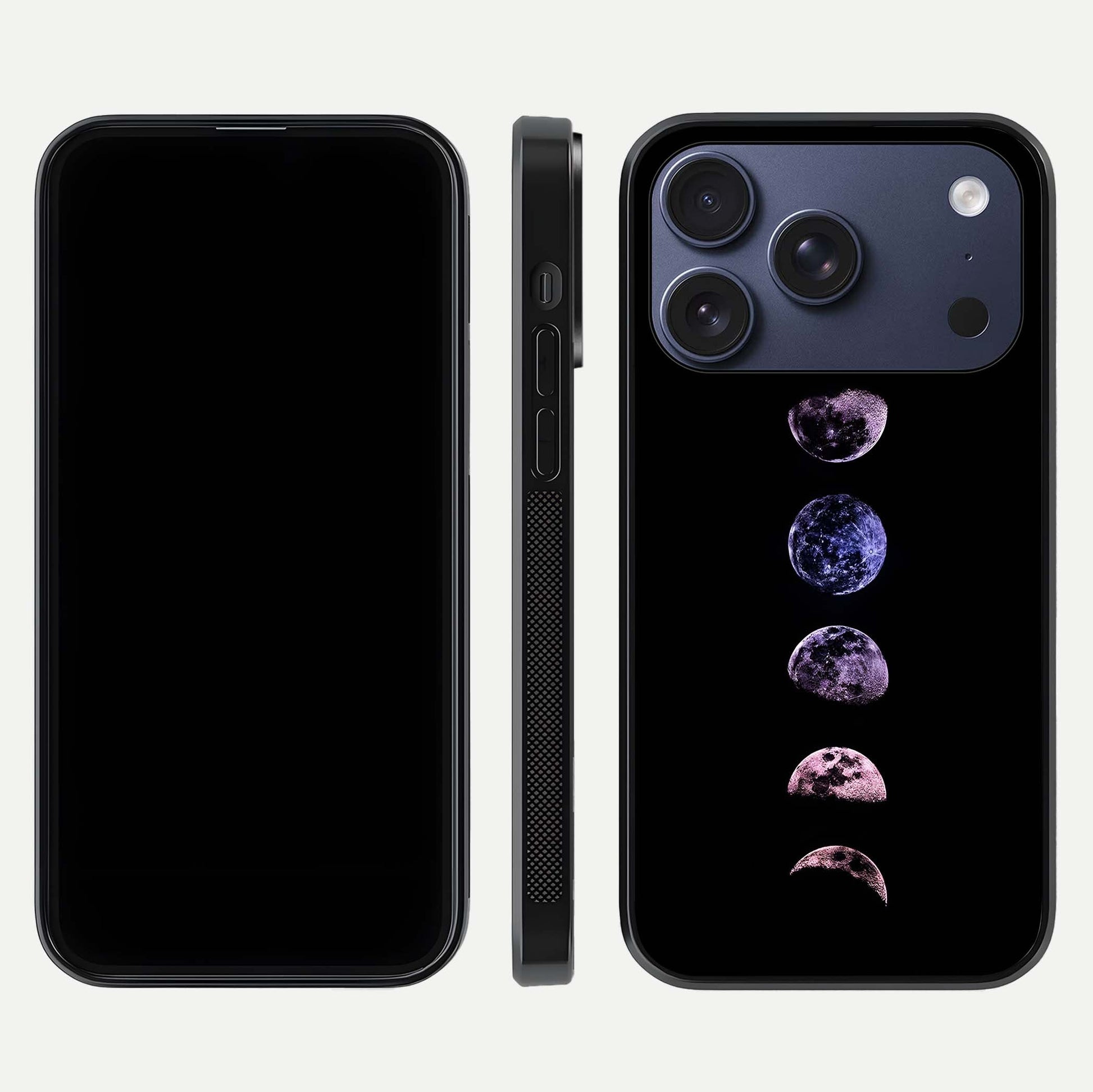 Crimson All Planets Glass Case for iPhone 17 Pro dual-view layout displaying crimson tones and curved edges