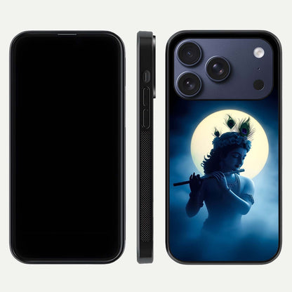Divine Moon Flute Glass Case for iPhone 17 Pro dual-view layout displaying soft night tones and curved polish