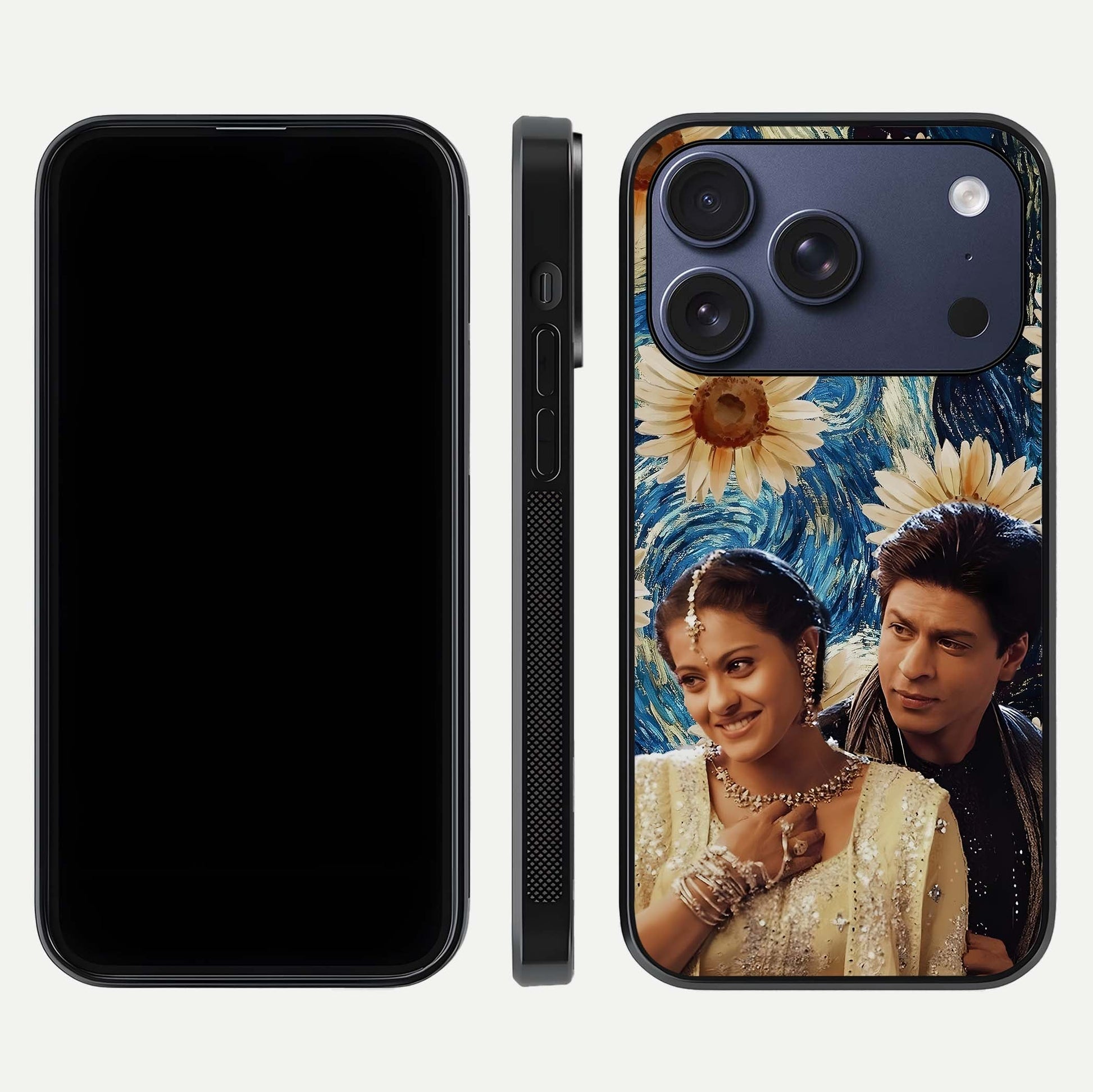Eternal Love Story Glass Case for iPhone 17 Pro dual-view layout displaying soft hues and smooth glass