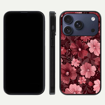 Flower Blush Bloom Glass Case for iPhone 17 Pro dual-view layout displaying HD print and smooth curves