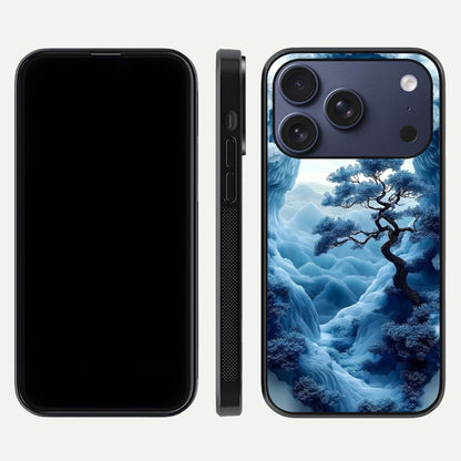 Frozen Serenity Gate Glass Case for iPhone 17 Pro dual-view layout displaying winter theme and smooth curves