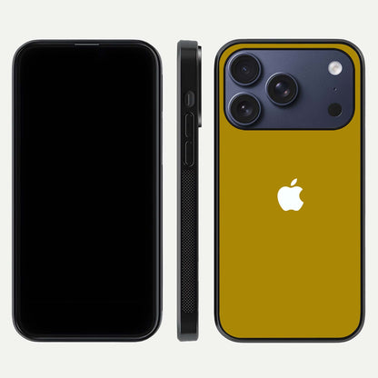Golden Luxe Aura Glass Case for iPhone 17 Pro front and back view layout highlighting premium tone and curved glass