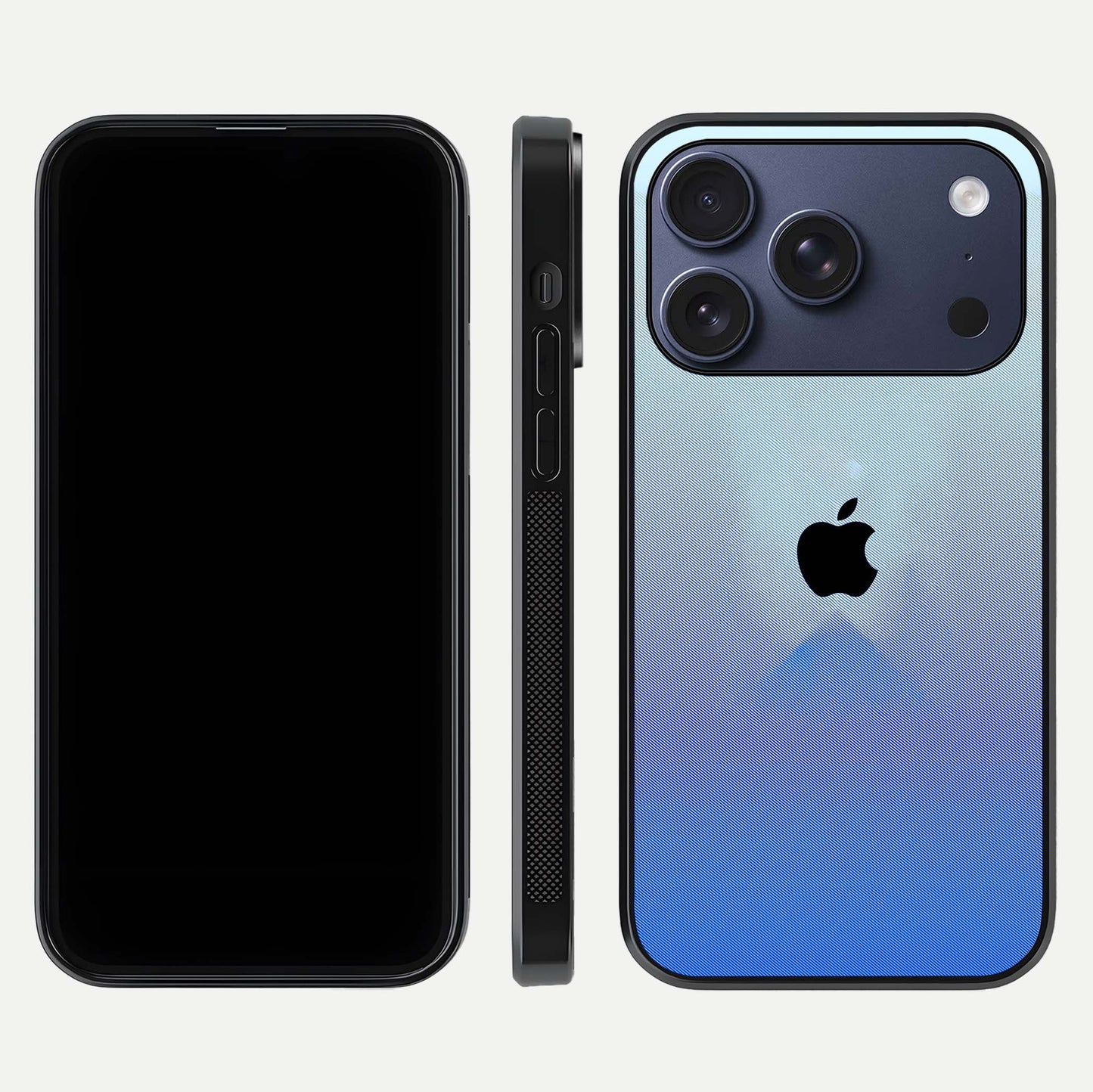 Gradient Apple Vibe Glass Case for iPhone 17 Pro front and back view layout highlighting minimalist Apple design and curved edges