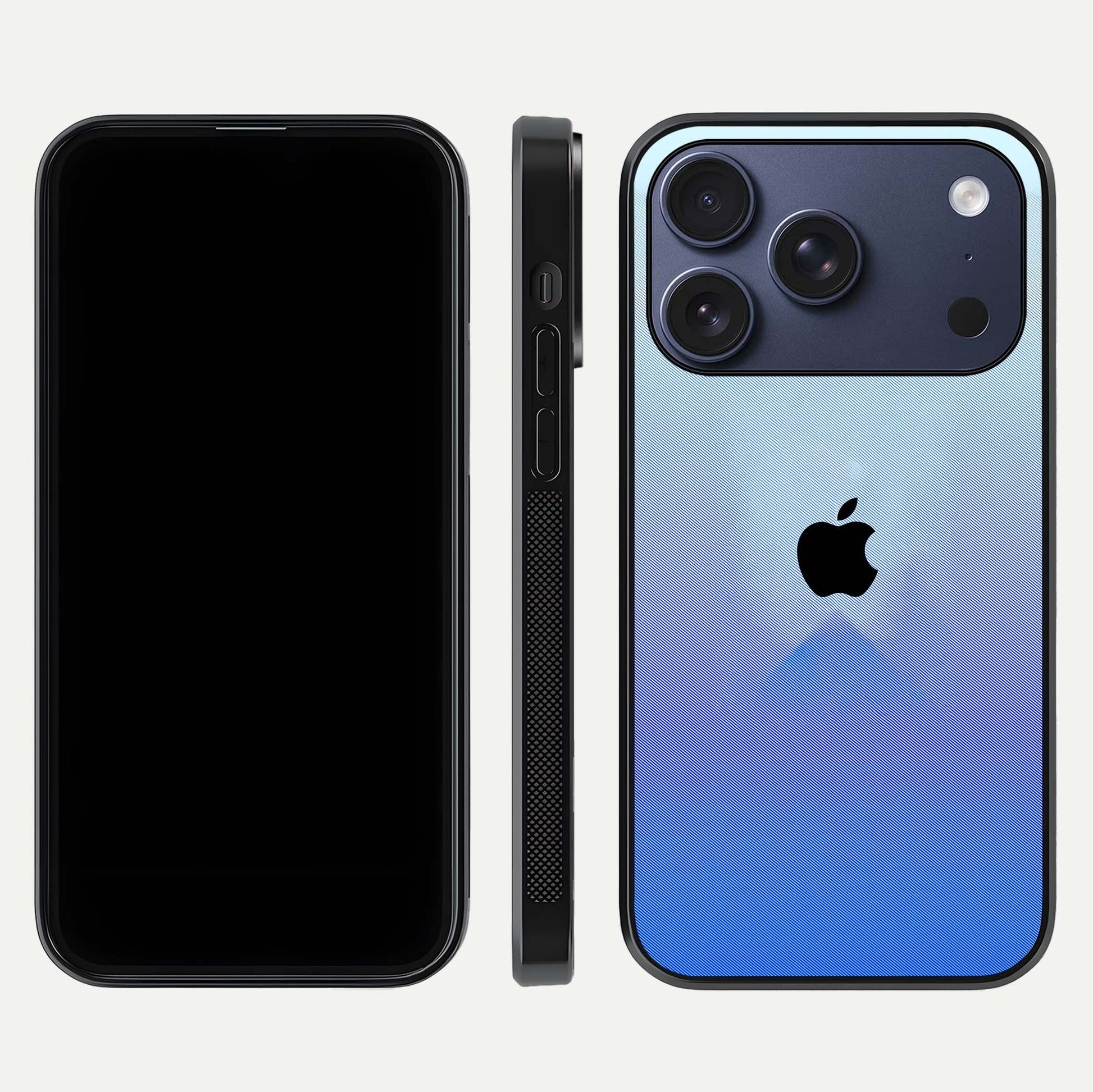 Gradient Apple Vibe Glass Case for iPhone 17 Pro front and back view layout highlighting minimalist Apple design and curved edges