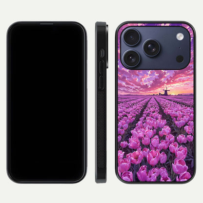 Lavender Dream Skies Glass Case for iPhone 17 Pro front and back view layout highlighting dreamy sky gradient