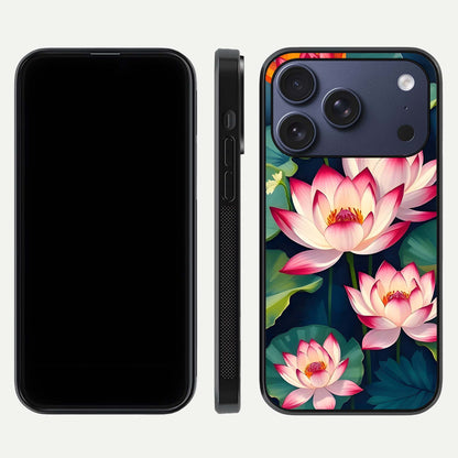 Lotus Dream Serenity Glass Case for iPhone 17 Pro front & back layout with elegant finish and edge curve