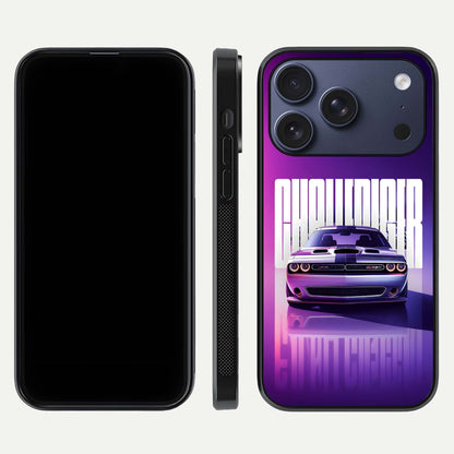 Midnight Muscle Ride Glass Case for iPhone 17 Pro front & back layout with dark automotive tones and edges