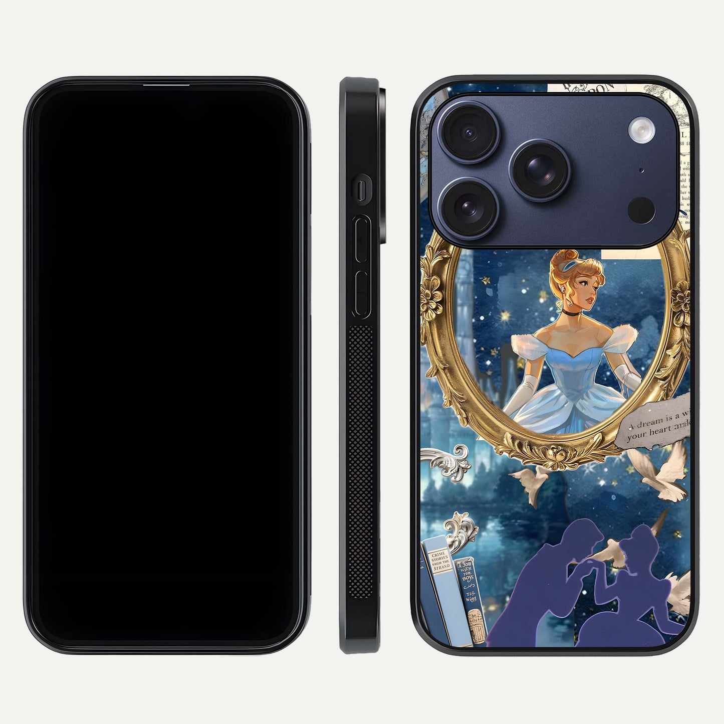 Midnight Queen Glass Case for iPhone 17 Pro front & back layout displaying regal tones and smooth edges