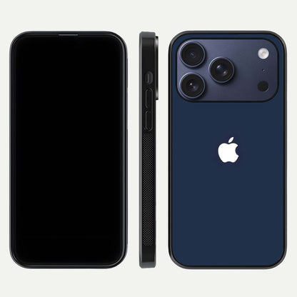 Minimal Apple Night Glass Case for iPhone 17 Pro front & back layout highlighting simplicity and edge curve